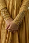 Shop_Rhua_Yellow Chanderi, Cotton, Organza Embroidery Canary Anarkali Set _Online_at_Aza_Fashions