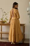 Shop_Rhua_Yellow Chanderi, Cotton, Organza Embroidery Canary Anarkali Set _at_Aza_Fashions