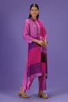 LABEL RADINI_Pink Silk Collared Royal Radiance Long Kurta Set _Online_at_Aza_Fashions