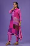 Buy_LABEL RADINI_Pink Silk Collared Royal Radiance Long Kurta Set _Online_at_Aza_Fashions