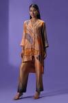 Buy_Label Radini_Peach Silk Collared Amber Essence Printed Kurta Set _at_Aza_Fashions