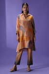LABEL RADINI_Peach Silk Collared Whispering Willow Short Kurta Set _Online_at_Aza_Fashions