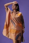 Buy_LABEL RADINI_Peach Silk Collared Whispering Willow Short Kurta Set _Online_at_Aza_Fashions