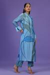 Label Radini_Blue Silk Collared Serene Wave Long Kurta Set _Online_at_Aza_Fashions