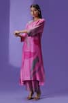 LABEL RADINI_Pink Silk Round Neck Wildflower Muse Long Kurta Set _Online_at_Aza_Fashions