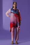 Buy_LABEL RADINI_Pink Silk Collared Ethereal Hues Printed Kurta Set _at_Aza_Fashions
