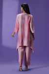 Shop_LABEL RADINI_Pink Silk Collared Ethereal Hues Printed Kurta Set _at_Aza_Fashions