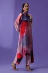 LABEL RADINI_Pink Silk Collared Ethereal Ember Long Kurta Set _Online_at_Aza_Fashions