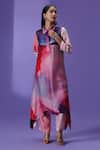 Buy_LABEL RADINI_Pink Silk Collared Ethereal Ember Long Kurta Set _at_Aza_Fashions