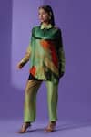 LABEL RADINI_Green Silk Collared Elegance Shirt And Pant Set _Online_at_Aza_Fashions
