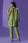 Shop_LABEL RADINI_Green Silk Collared Elegance Shirt And Pant Set _at_Aza_Fashions