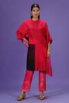 Buy_LABEL RADINI_Pink Silk Mandarin Collar Urban Crimson Mid Length Kurta Set _at_Aza_Fashions