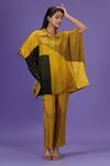 Buy_LABEL RADINI_Mustard Silk Collared Mirage Kaftan And Pant Set _at_Aza_Fashions