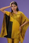 Buy_LABEL RADINI_Mustard Silk Collared Mirage Kaftan And Pant Set _Online_at_Aza_Fashions