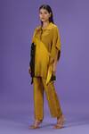 Shop_LABEL RADINI_Mustard Silk Collared Mirage Kaftan And Pant Set _Online_at_Aza_Fashions