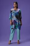 Buy_LABEL RADINI_Blue Silk Round Neck Serene Blossom Printed Kurta Set _at_Aza_Fashions
