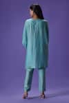 Shop_LABEL RADINI_Blue Silk Round Neck Serene Blossom Printed Kurta Set _at_Aza_Fashions