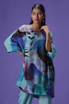 Buy_LABEL RADINI_Blue Silk Round Neck Serene Blossom Printed Kurta Set _Online_at_Aza_Fashions