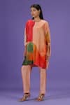 Buy_LABEL RADINI_Peach Silk Round Neck Tangerine Bliss Mid Length Kaftan Set _at_Aza_Fashions