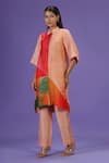 LABEL RADINI_Peach Silk Collared Tangerine Bliss Mid Length Kurta Set _Online_at_Aza_Fashions