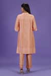 Shop_LABEL RADINI_Peach Silk Collared Tangerine Bliss Mid Length Kurta Set _at_Aza_Fashions
