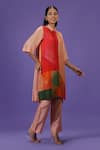 Buy_LABEL RADINI_Peach Silk Collared Tangerine Bliss Mid Length Kurta Set _Online_at_Aza_Fashions