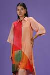 Shop_LABEL RADINI_Peach Silk Collared Tangerine Bliss Mid Length Kurta Set _Online_at_Aza_Fashions