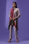 LABEL RADINI_Pink Silk Collared Aurora Haze Printed Kurta Set _Online_at_Aza_Fashions