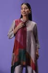 Shop_LABEL RADINI_Pink Silk Collared Aurora Haze Printed Kurta Set _Online_at_Aza_Fashions