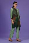 LABEL RADINI_Green Silk Round Neck Olive Poise Short Kaftan Set _Online_at_Aza_Fashions