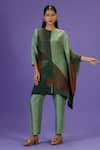 Buy_LABEL RADINI_Green Silk Round Neck Olive Poise Short Kaftan Set _at_Aza_Fashions