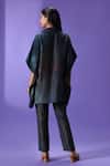 Shop_LABEL RADINI_Multi Color Silk Collared Shadow Drape Kaftan Set _at_Aza_Fashions