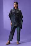 Buy_LABEL RADINI_Multi Color Silk Collared Shadow Drape Kaftan Set _at_Aza_Fashions