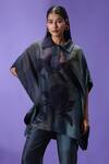 Shop_LABEL RADINI_Multi Color Silk Collared Shadow Drape Kaftan Set _Online_at_Aza_Fashions