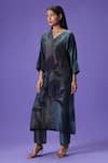 Buy_LABEL RADINI_Multi Color Silk V-neck Twilight Grace Long Kurta Set _Online_at_Aza_Fashions