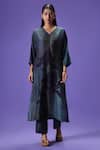 Buy_LABEL RADINI_Multi Color Silk V-neck Twilight Grace Long Kurta Set _at_Aza_Fashions