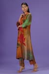 LABEL RADINI_Multi Color Silk Collared Autumn Bloom Kurta Set _Online_at_Aza_Fashions