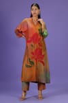 Buy_LABEL RADINI_Multi Color Silk Collared Autumn Bloom Kurta Set _at_Aza_Fashions