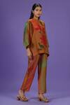 LABEL RADINI_Multi Color Silk Mandarin Collar Floral Majesty Dupion Pant Set _Online_at_Aza_Fashions