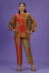 Buy_LABEL RADINI_Multi Color Silk Mandarin Collar Floral Majesty Dupion Pant Set _at_Aza_Fashions