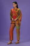 Buy_LABEL RADINI_Multi Color Silk Mandarin Collar Floral Majesty Dupion Pant Set _Online_at_Aza_Fashions