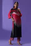 LABEL RADINI_Multi Color Silk Collared Midnight Blush Long Kurta Set _Online_at_Aza_Fashions