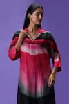 Buy_LABEL RADINI_Multi Color Silk Collared Midnight Blush Long Kurta Set _Online_at_Aza_Fashions