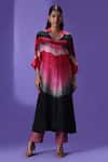 Buy_LABEL RADINI_Multi Color Silk Collared Midnight Blush Long Kurta Set _at_Aza_Fashions