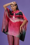 LABEL RADINI_Pink Silk Collared Rosé Noir Kaftan And Pant Set _at_Aza_Fashions