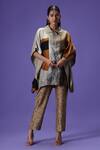 Buy_LABEL RADINI_Gray Silk Collared Mocha Mirage Kaftan Set _at_Aza_Fashions