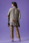 Shop_LABEL RADINI_Gray Silk Collared Mocha Mirage Kaftan Set _at_Aza_Fashions