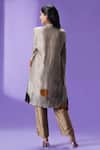 Shop_LABEL RADINI_Gray Silk Collared Earthern Luxe Kaftan And Pant Set _at_Aza_Fashions