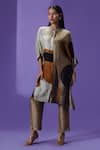 LABEL RADINI_Gray Silk Collared Earthern Luxe Kaftan And Pant Set _Online_at_Aza_Fashions