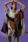 Buy_LABEL RADINI_Gray Silk Collared Earthern Luxe Kaftan And Pant Set 